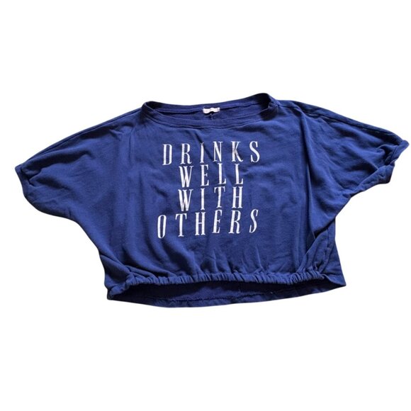 Ces Femme Short Sleeve Sweatshirt With Elastic Bottom-Blue-Large-GUC - Picture 1 of 6